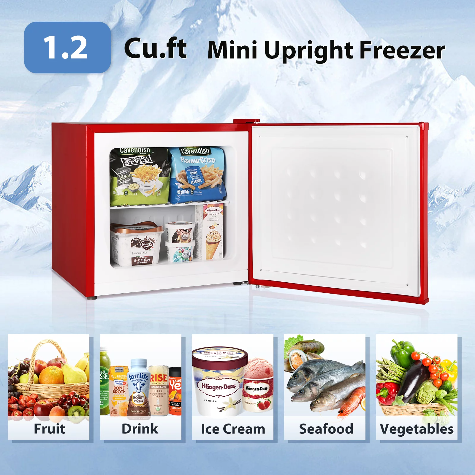 Auseo Mini Upright Freezer Compact Refrigerators??1.2Cu.ft Small Stand up Freezer for Home Office, Red - Image 4