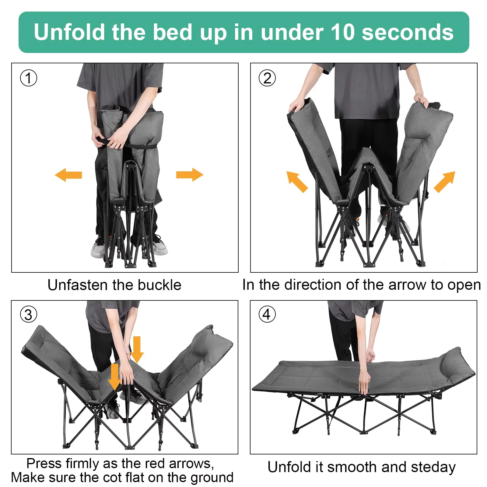 Folding Camping Cot ?C Deluxe Collapsible Single Person Bed in a Bag w/Pillow for Indoor & Outdoor Use ?C Ultra Lightweight, Comfortable, Heavy Duty Design Holds Adults & Kids - Image 6