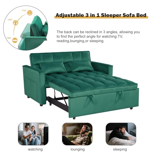 3 in 1 Sleeper Sofa Bed, Futon Sofa Bed for Living Room with Side Pocket, Black Sleepers Sofa Couch with Pullout Bed, Convertible Love Seat Sleepers Bed for Living Room, Bedroom, Small Space - Image 9