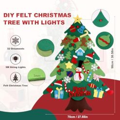 Alternative view of Felt Christmas Tree for Toddlers, 3.2ft DIY Felt Christmas Tree Set, with 5M LED String Lights, 32Pcs Detachable Tree Ornaments, Wall Decor with Hanging Rope for Kids Xmas Gifts Home Door